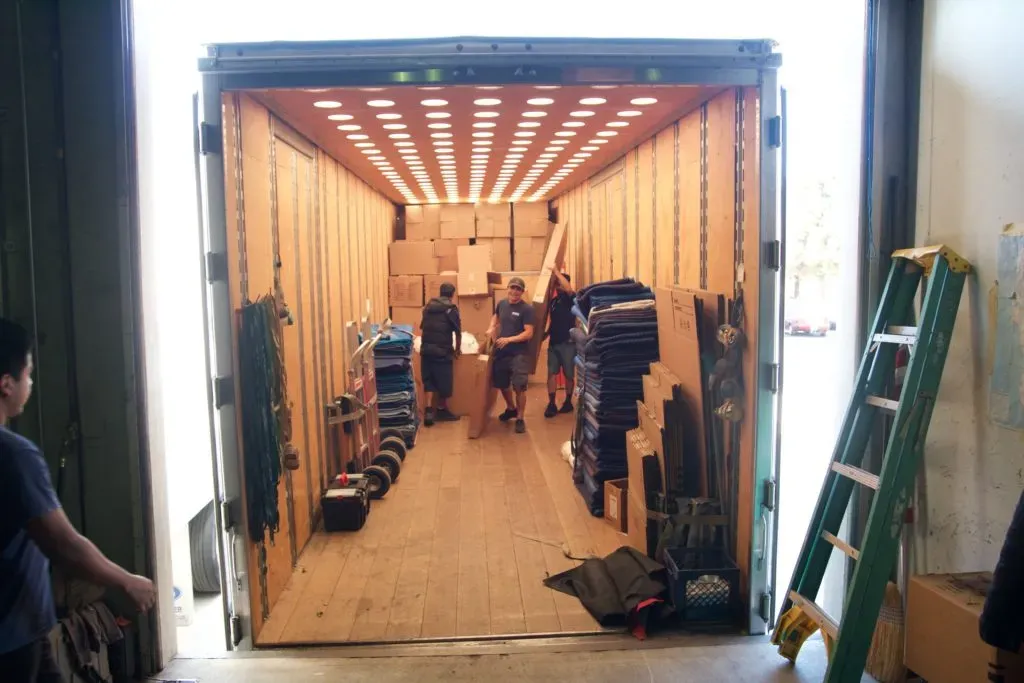 Interior view of a moving truck with boxes and equipment carefully arranged by Advantage Moving & Storage staff in Milpitas.