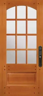 Wooden door with glass panels, featuring a classic design, offered by Anderson Window & Door Installation in San Jose.