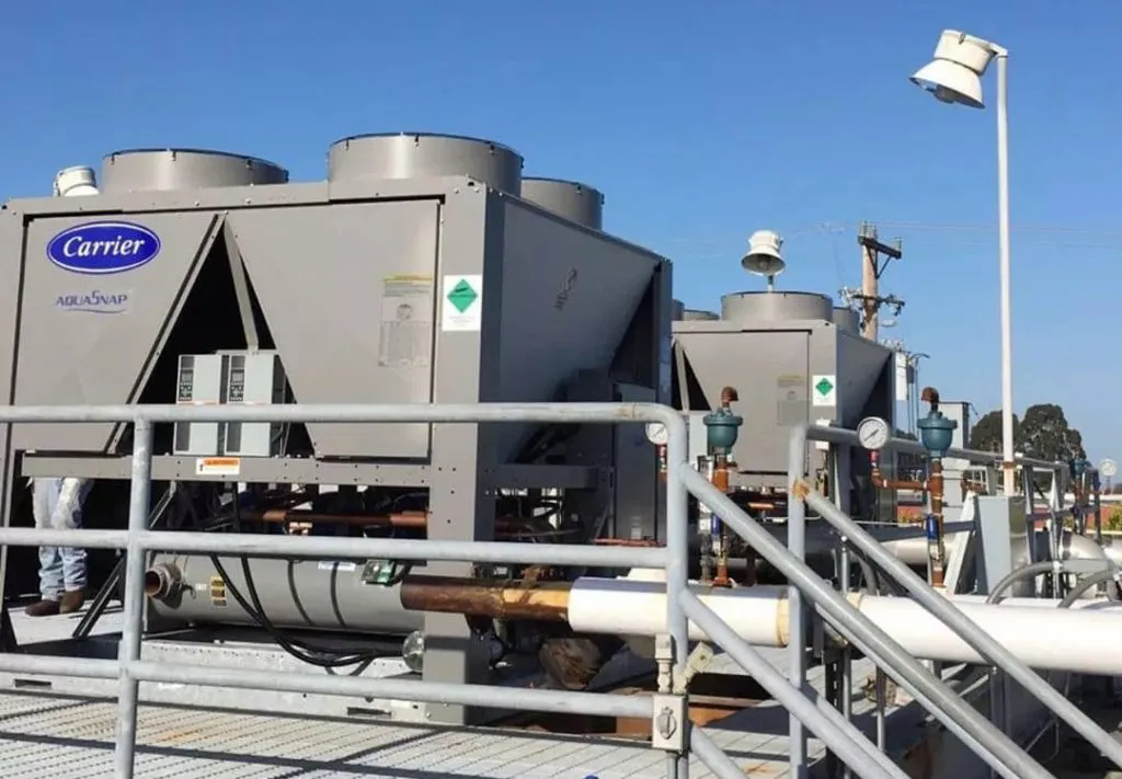 Industrial Carrier cooling units installed on a rooftop, managed by Bell Products, Inc. in Napa.
