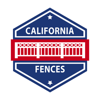 Logo of California Fences, Inc. featuring a hexagonal design with a fence illustration in the center, predominantly in blue and red colors.
