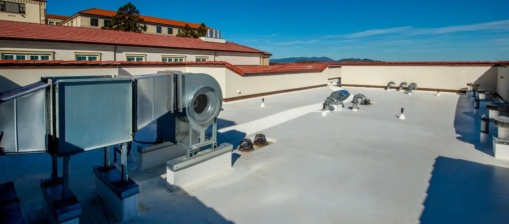 "Flat rooftop with HVAC units and ventilation systems installed by New Era Roofing, LLC in Sacramento."