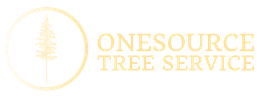 Logo of Onesource Tree Service featuring a stylized tree graphic, with text in cream color on a dark background.