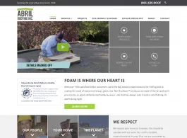 Screenshot of the Abril Roofing Inc. website showcasing their roofing services, with Precision Cleaning Services mentioned in the context.