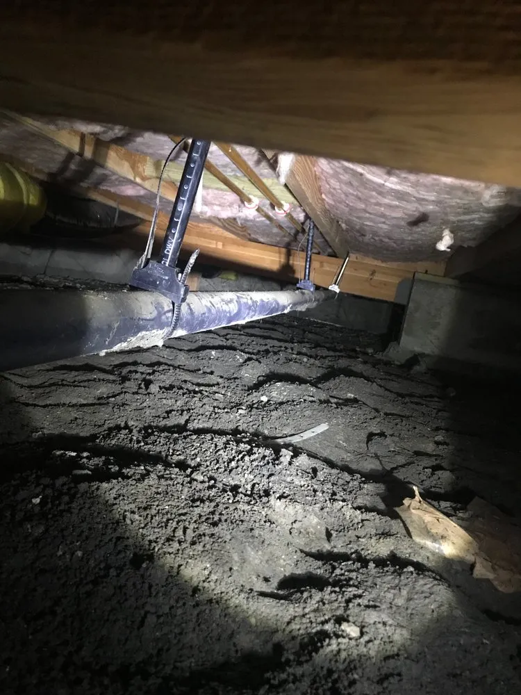 A view of an underfloor plumbing setup with pipes and insulation, showcasing the work of Roman's Plumbing, Inc. in Petaluma.