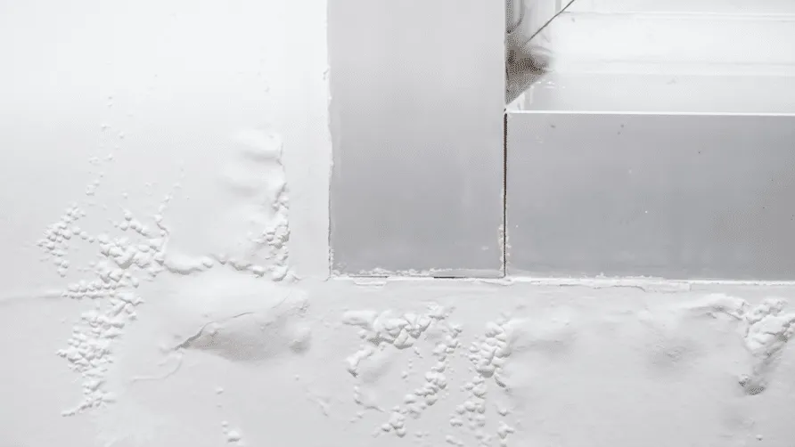 Close-up image of a wall with noticeable paint texture irregularities near a corner area.