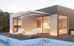 Modern house with large glass windows, a spacious deck, and a swimming pool designed by Thompson Construction, Inc. in Healdsburg.