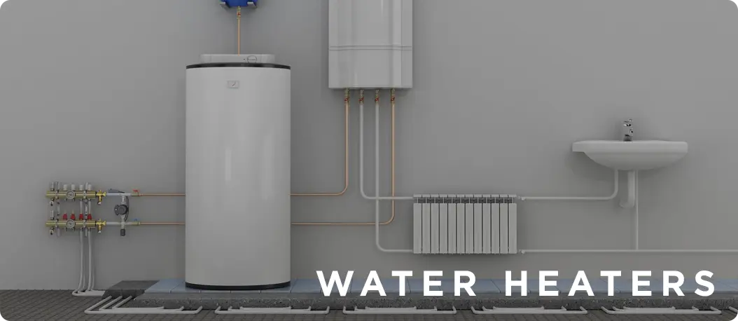 A modern residential water heating system with a tank water heater, wall-mounted boiler, and connected piping beside a sink and radiator, installed by A-1 Guaranteed Heating & Air, Inc. based in Novato, CA.